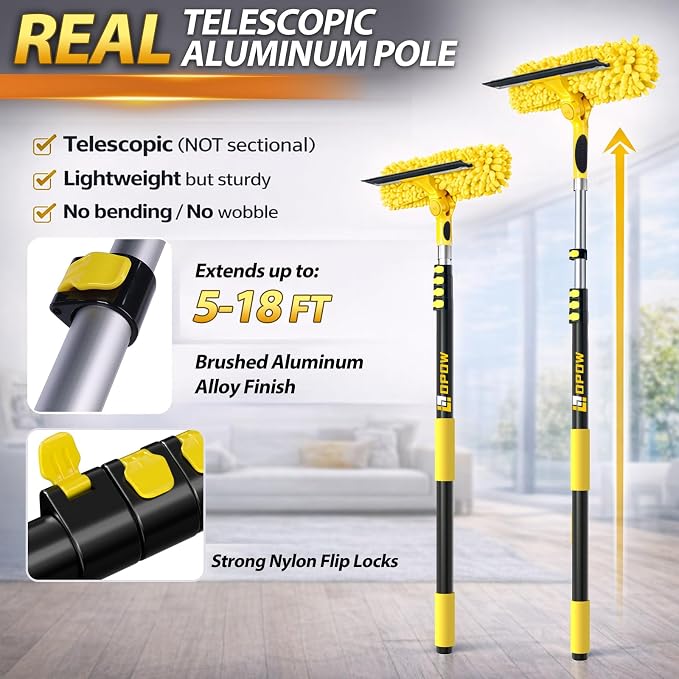 24ft Squeegee Window Cleaner with Extension Pole,2 in 1 Window Cleaning Tool with 5-Stage Telescopic Pole & Rotatable Head,Window Washing Equipment for Solar Panel, RV, Indoor/Outdoor Window,Car Glass