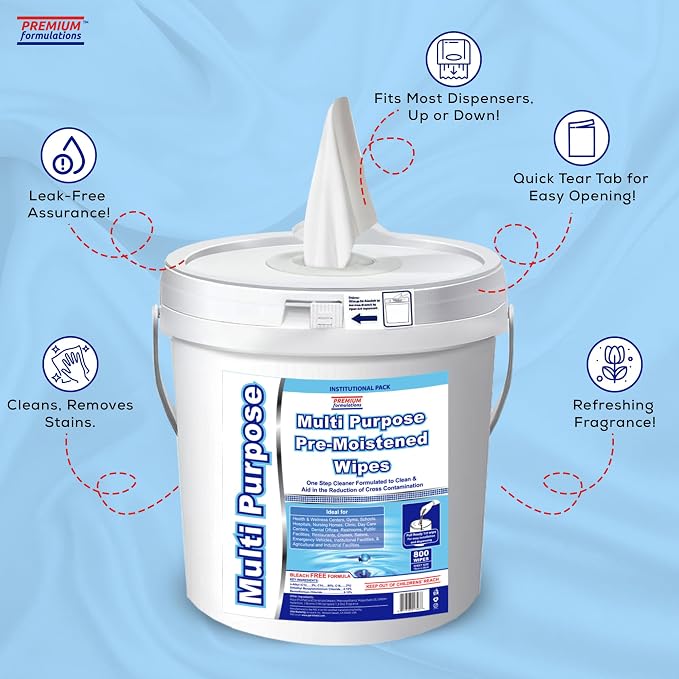 Wet Wipes Bulk - 800 Count Refill + Reusable Dispenser Bucket (800 Wipes) Value Pack - For Upward Pull Dispenser