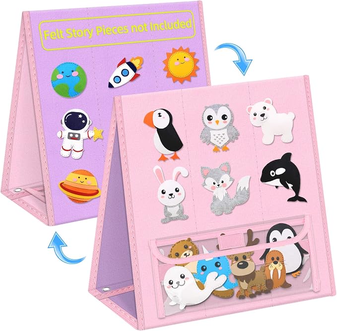 AKAYOK Foldable Felt Board - Double-Sided Flannel Story Board for Preschool Learning, Interactive Storytelling & Play | 33" x 12" Portable Felt Play Board for Home & Classroom Use (Pink)