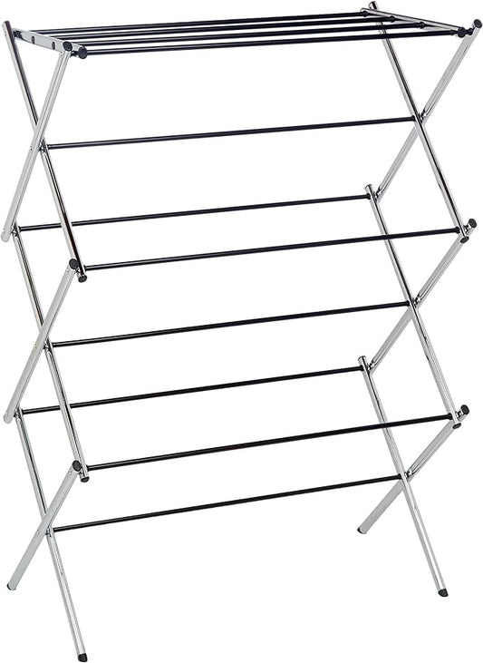 Amazon Basics Foldable Portable Metal Clothes Drying Rack for Indoor Air Drying, Energy Saving, 14.5 x 29.5 x 41.8 inches, Chrome Silver