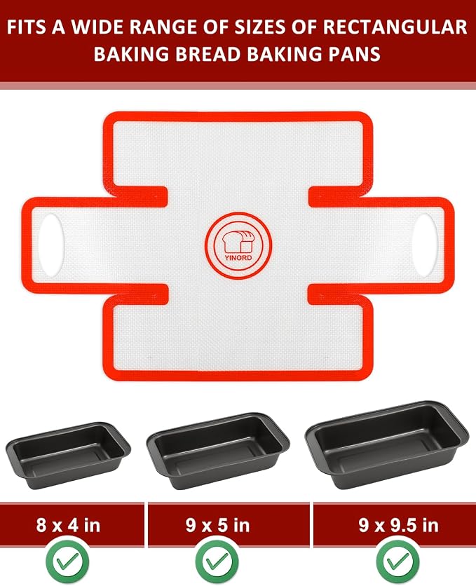 Silicone Loaf Pan Liners, Upgraded Leak-Proof Folded Edge Design, 2 Pack Non-Stick Reusable Baking Liners Fits 8x5 Inch & 9x5 Inch or 9.5x5 Inch Loaf Pans