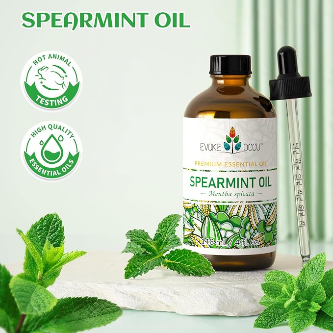 EVOKE OCCU Spearmint Oil for Face, Hair & Scalp Care | Refreshing Minty Aroma for Air Freshening, DIY Lotions, Creams & Aromatherapy - 118ml / 4.16 fl oz