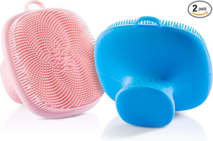 Silicone Face Scrubber for Men and Women， 2Pack Facial Cleansing Brush Silicone Face Wash Brush Manual Waterproof Cleansing Skin Care Face Brushes for Cleansing and Exfoliating (Blue_Pink)
