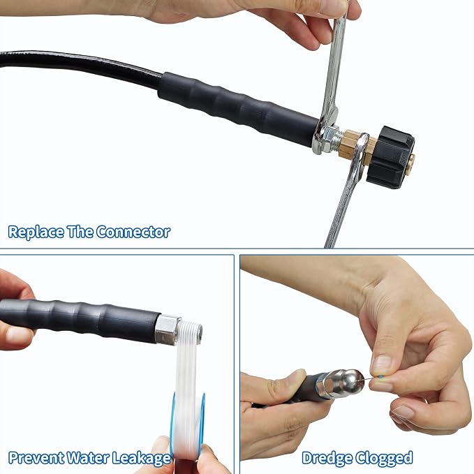 NAMOTEK Sewer Jetter Kit for Pressure Washer 50FT Drain Cleaner Hose 5800PSI NPT 1/4 Inch Hose Button Nose and Rotating Sewer Jetting Nozzle, Orifice 4.0, 4.5