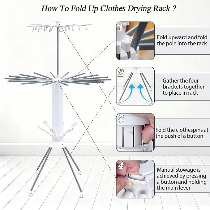 2 Layer Foldable Octopus Clothes Drying Rack Aluminum 16 Poles | Four Legged Laundry Drying Rack,Portable Dry Rack with 4 Pulleys Garment Rack,Indoor Outdoor Courtyard Double Layer