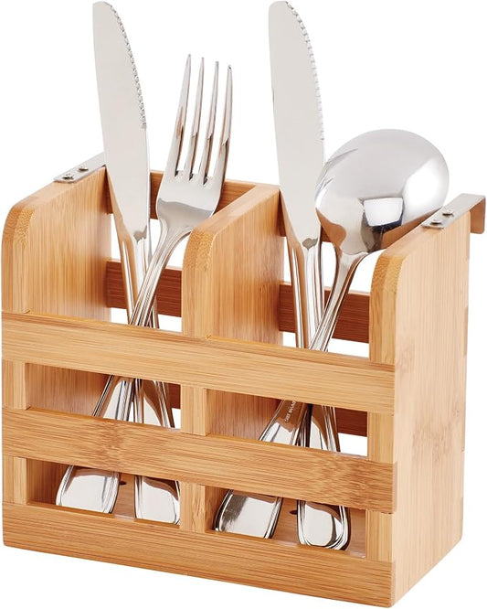 HIC Kitchen Bamboo Dish Rack Caddy, Natural Bamboo, Drying Organizer | Stainless Steel Hooks, Fits Rack #97086, Elevated Airflow Design, Fast Water Evaporation, Rinse Clean