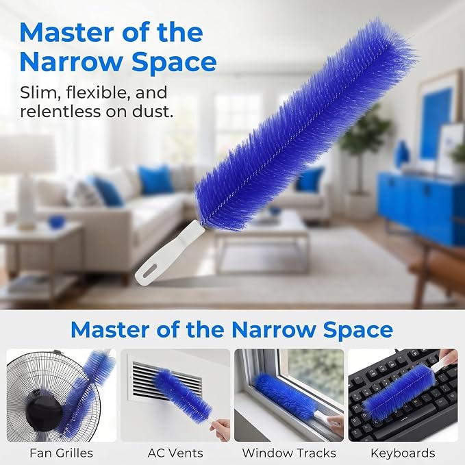 Fan Cleaning Brush, Flexible Dust Removal Brush, Reusable Microfiber Dust Collector, Cleans Without Disassembly, Suitable for Electric Fans, Louvers and Air Conditioning Vents (Blue + Gray).
