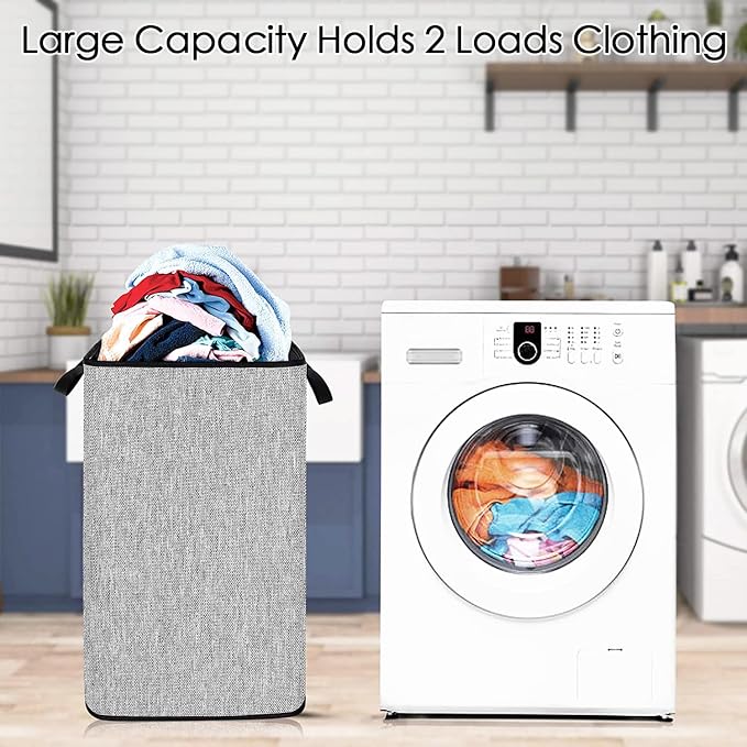 SNIGJAT Large Laundry Basket, 80 L Collapsible Tall Hamper with Handle Grey | Dirty Clothes Hamper for Bedroom, Rectangular Sturdy Laundry Basket for College, Dorm, Towels, Toys