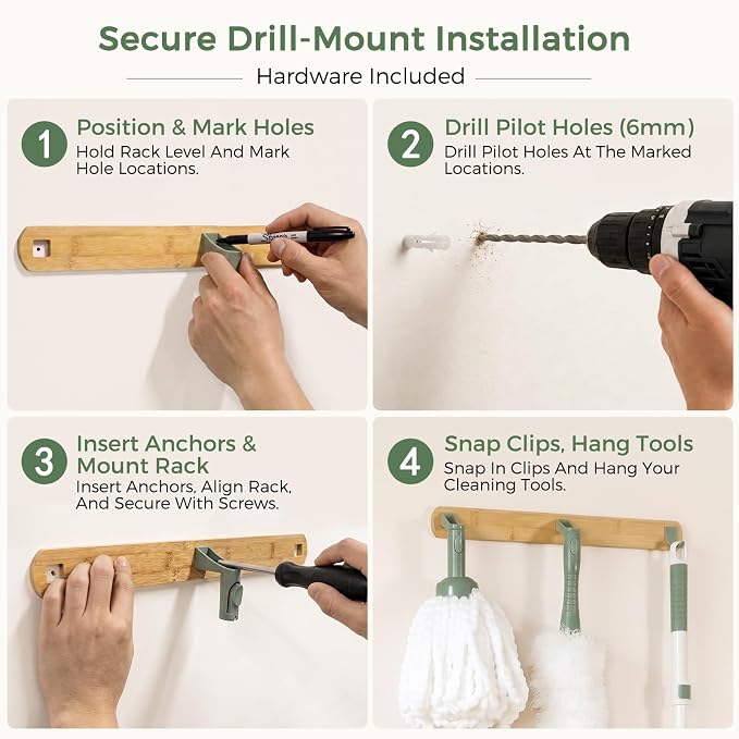 DEANIC 4-in-1 Window Squeegee Duster Mop with Holder Wall Mount Set | Cleaning Kit with Extendable Handle(43 inch to 49inch) for Ceiling Fans, Blinds,Glass,Floors and Home Cleaning