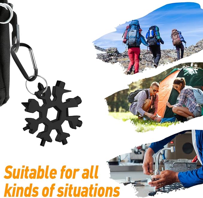 Gifts for Men 18-in-1 Snowflake Multitool, Anniversary Birthday Gift, Black | Snowflake Multitool, Gifts for Men Dad Husband Him, Camping Essentials Cool Gadgets Tool, Christmas Stocking Stuffers for Men