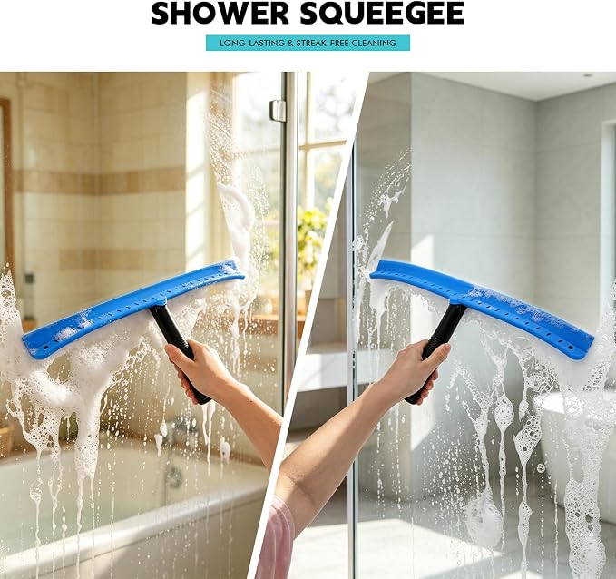 FOSHIO Window Squeegee with 18-Inch Large TPU Blade, All-Purpose Shower Squeegee for Glass Doors, Car Windows, Windshield, PPF Installation, Streak-Free Tile Wall Glass Cleaner Tool