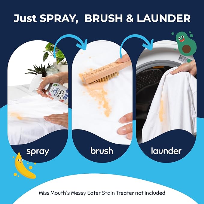 Miss Mouth's Messy Eater Laundry Brush for Stain Treating Fabrics | Gentle Fabric Scrub Brush for Spot Cleaning, Pre-Treating Stains & Delicates