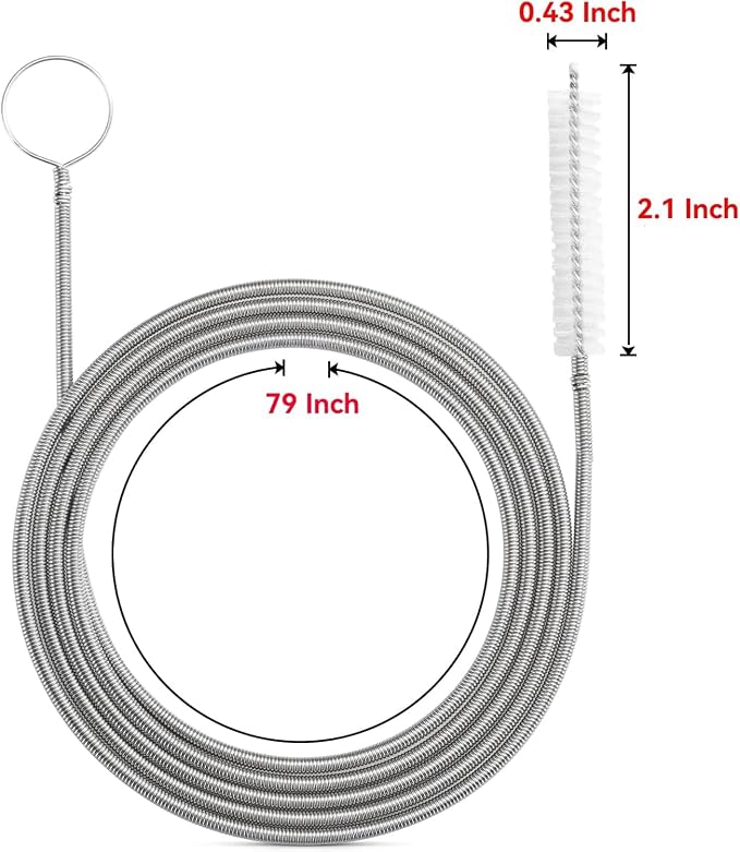 2 Pack 79" Flexible Pipe Cleaner Brush, Rustproof Bendable Drain Brush with Dual Bristles for Home, Bathroom, Car & Aquarium