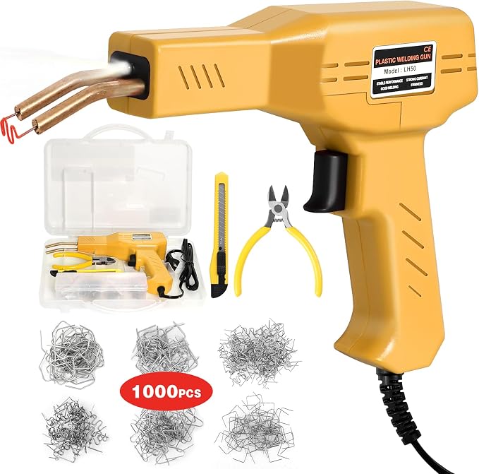 ATOLS Upgraded Plastic Welder, 1000PCS Staples, Pure Copper Transformer, Rapid Heating, Plastic Welding Kit, Hot Stapler Kit, Plastic Welder Gun Kit, Car Bumper Repair Kit, Plastic Repair Kit(Yellow)