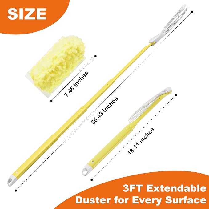 JOYMOOP Scented Telescopic Duster kit, 3FT Extendable Handle (Yellow) + 24 Yellow Refills for Swiffer Feather Duster,Easy Cleaning for Ceilings, Ceiling Fans, Blinds, Vents & Shelves