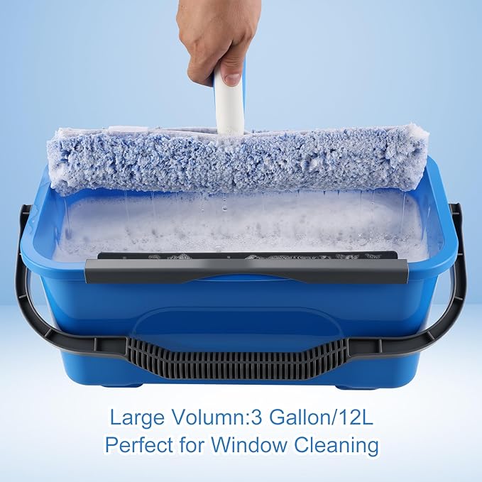Mitclear Professional Window Cleaning Kit, Include Compact Cleaning Bucket 3 Gallon, Silicone Squeegee, Microfiber Scrubber, Cloth, All-in-one Window Cleaning Supplies, Commercial & Household Use
