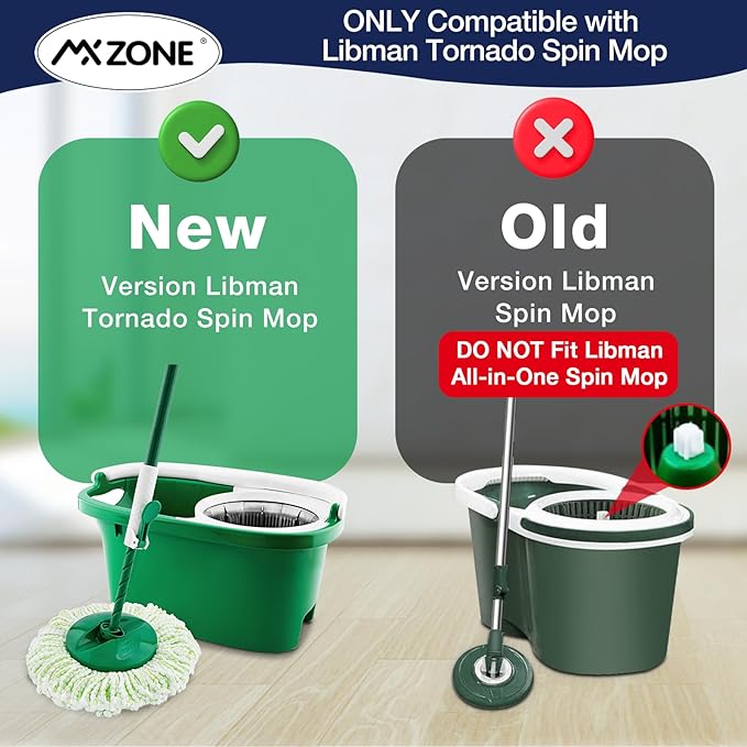 6 Pack Mop Head Replacement for Libman Tornado Spin Mops, Spin Mop Head Refill ONLY Compatible with Libman, Easy to Replace, Machine Washable, Green and White (NOT for Old Version)