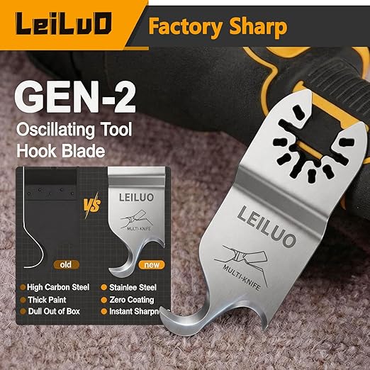 6 Pcs Gen-2 Oscillating Tool Hook Blade Cardboard Carpet Shingle Cutting Multi Tool Hook Knife Blade Compatible with DeWalt Makita Milwaukee and More