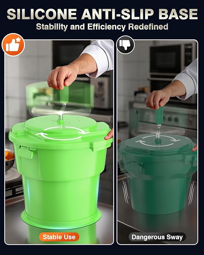 WantJoin Commercial Salad Spinner - [6 Gallon Salad Dryer] w/Silicone [Anti-slip Mat] & [Draining Hose], 24Qt Manual Salad Spinner for up to 7 Heads of Lettuce Spinner Large for Catering, Green