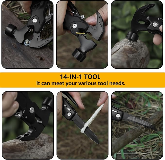 hammer multitool 14-in-1 multitool for men camping multitools outdoor wrench hammer pliers 5.4”EDC tools for men