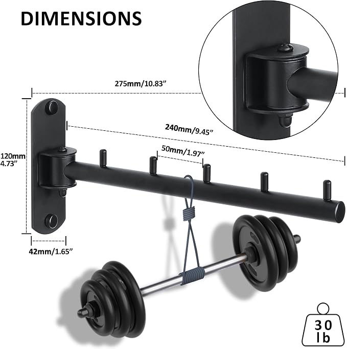Mooche Swing Clothes Hanger Rack, Garment Racks 9.45" Long, Black-2Pack | 180°Rotation Laundry Drying Rack 304 Stainless Steel Space Saving Wall Mounted for Laundry Room Bedroom Balcony