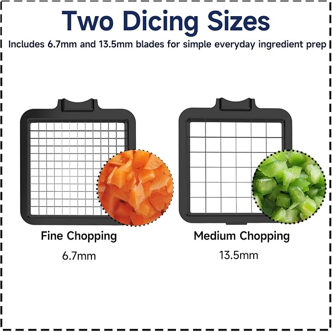 2-in-1 Vegetable Dicer, Onion Chopper, 1.5L Container, White Black | Two dicing sizes for everyday onionsand salad prep