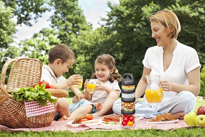 BeneLabel Stackable Food Storage Containers with Twist Lock System - BPA-Free Tritan Containers for Travel, Formula, Protein Powder, Snacks - Leakproof & Dishwasher Safe - 31 oz (Black)