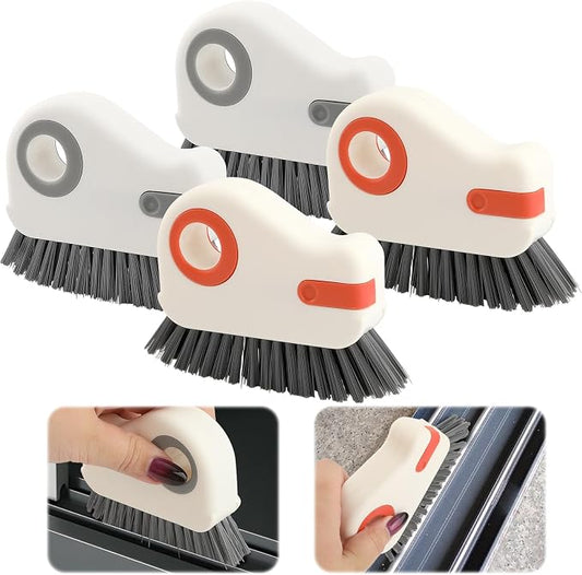 4-Pack 2-in-1 Groove Cleaning Brush with Hidden Scraper, Hard Bristle Window Track Cleaning Tool, Crevice & Grout Scrubber for Sliding Door Tracks, Sink Edges, Shower Door Grooves