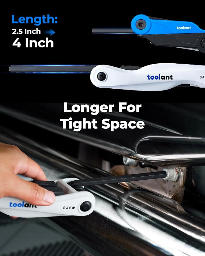 toolant 11PCS Long Arm Folding Allen Wrench Set, Metric Hex Key Set 1.5mm-12mm, Extended Reach Allen Key Set with 4 Inch Long Arms, CRV Steel Foldable Hex Wrench Tool for Bike Repair, Home & DIY
