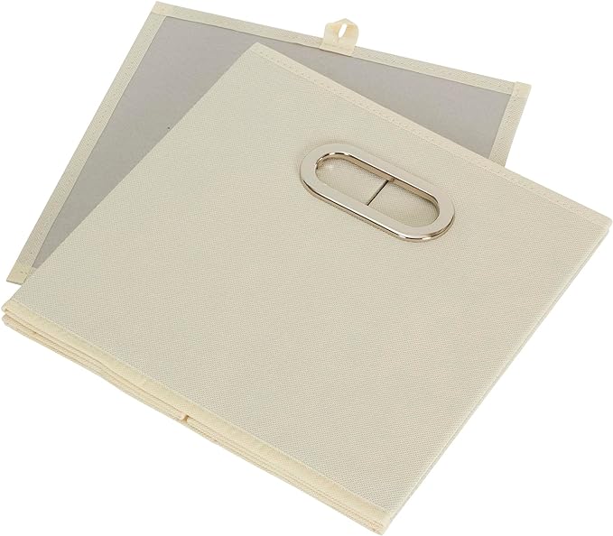 Fabric Storage Bins 6 Piece Set, Strong Poly-Woven Fabric, Sturdy Chipboard Sides, Grommet Front Handle, Stackable and Foldable, Classic Design, Cream