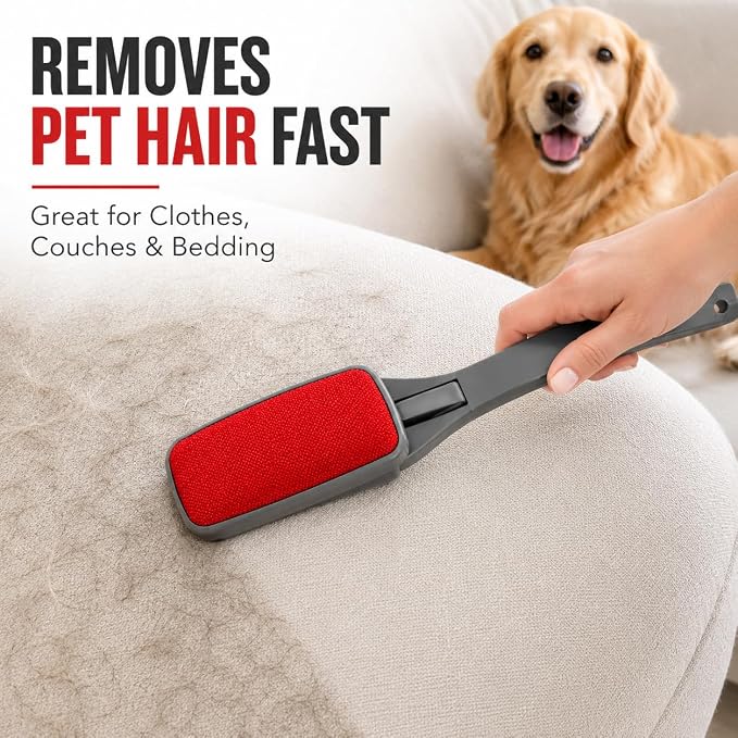 Reusable Lint Brush for Clothes, Double Sided Pet Hair Remover Brush with Swivel Head, Fabric Lint Remover for Couch, Furniture, Bedding and Upholstery