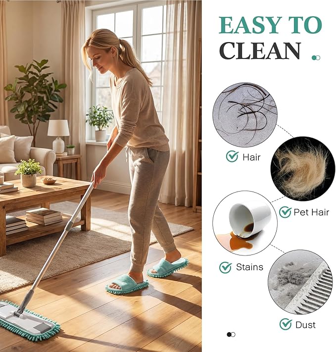 Jecery 4 Pair Washable Microfiber Mop Slippers Detachable Dusting Shoes for Floor Cleaning, Office & Home Use Suitable for Women & Men(Gray,Brown,Black,Sky Blue,L Size)