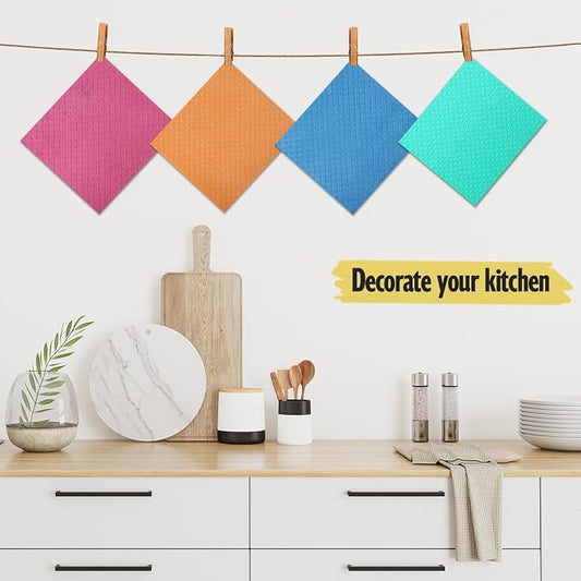 MoLKENE Swedish Dishcloths - 10 Pack Reusable Kitchen Dishcloths - Ultra Absorbent Dish Towels for Washing Dishes - Cellulose Sponge Cloth Cleaning Cloths - Orange