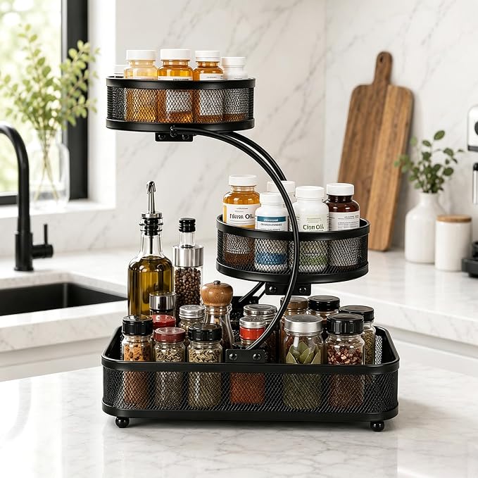 3 Tier Bathroom Counter Organizer-Cologne Organizer | Water-Resistant Open Metal Vanity Organizer, Ultra-Stable Dresser Top Shelf with Strong Load Capacity, Black