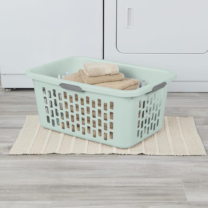 Sterilite Rectangular Laundry Basket, Plastic Clothes Hamper, 6-Pack | 2 Bushel, Mint - Ventilated Open-Top Utility Wash Bin with 4 Handles and Large Clothing Load Capacity