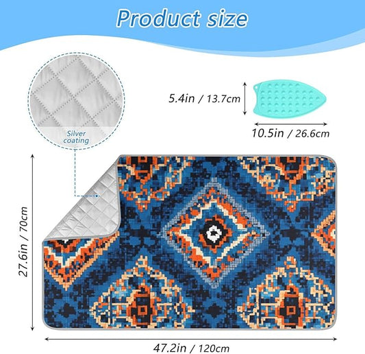 Ironing Mat Pad for Table Portable Travel Iron Blanket Ironing Board Covers Pressing Mat Heat Press Pads 27.6x47.2 Inches Blue Retro Pattern Bohemian61