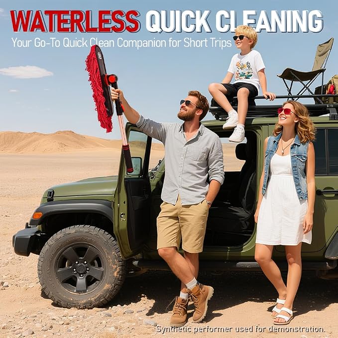 Car Duster Set, Loop End, 2 Pcs | Extendable handle for SUV exterior. Traps pollen without water. Gets better with age, do not wash. Storage bag included.