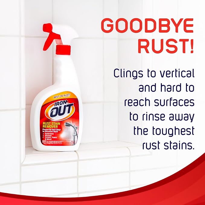 Iron OUT Rust Stain Remover Spray with Cling, No-Scrub Cleaner, 24 oz | No-Scrub Clinging Gel Dissolves Orange Rust Stains on Contact for Bathrooms, Kitchens, Tile & Laundry, Made in USA