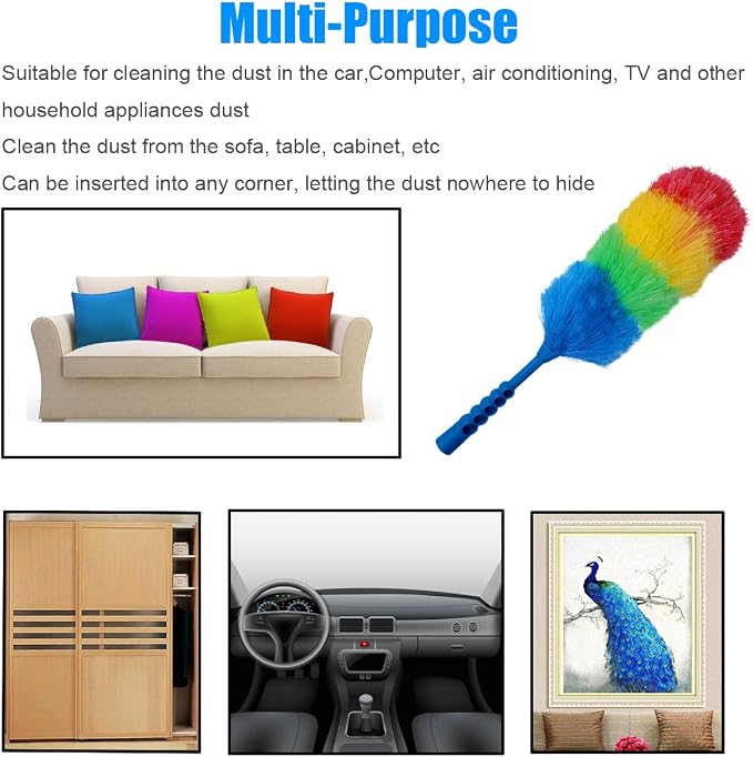 3 Pack Upgrade 19” Rainbow Static Feather Duster with Beandable and Washable Head - More Fibers Bigger Head Less Loss of Fiber