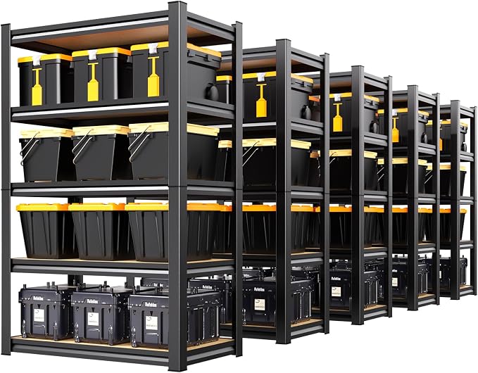 5 Pack Garage Shelving Heavy Duty Storage Shelves, Metal Adjustable Shelving Unit, Utility Garage Organizer Shelf for Basement, Pantry, Kitchen, Warehouse, 71.2" Hx31.5 Wx13.8 D, Black