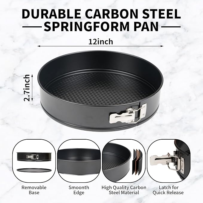 UWILLION Spring Form Cake Pans 12 Inch Springform Pan Nonstick Round Cheesecake Pan Carbon Steel Large Baking Mold Cake Tin for Christmas Birthday