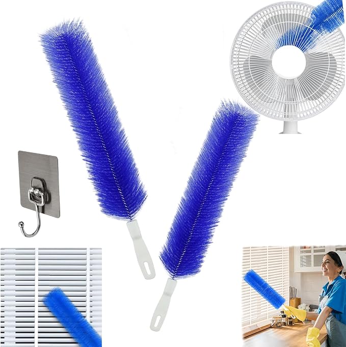Ultimate Dusting Tool, Fan Cleaning Brush, Bendable Microfiber Head, Flexible Microfiber Duster Remover Washable ldeal for Electric Fans Air Conditioning, Home Car Vents, Curtain (2pcs*Blue)