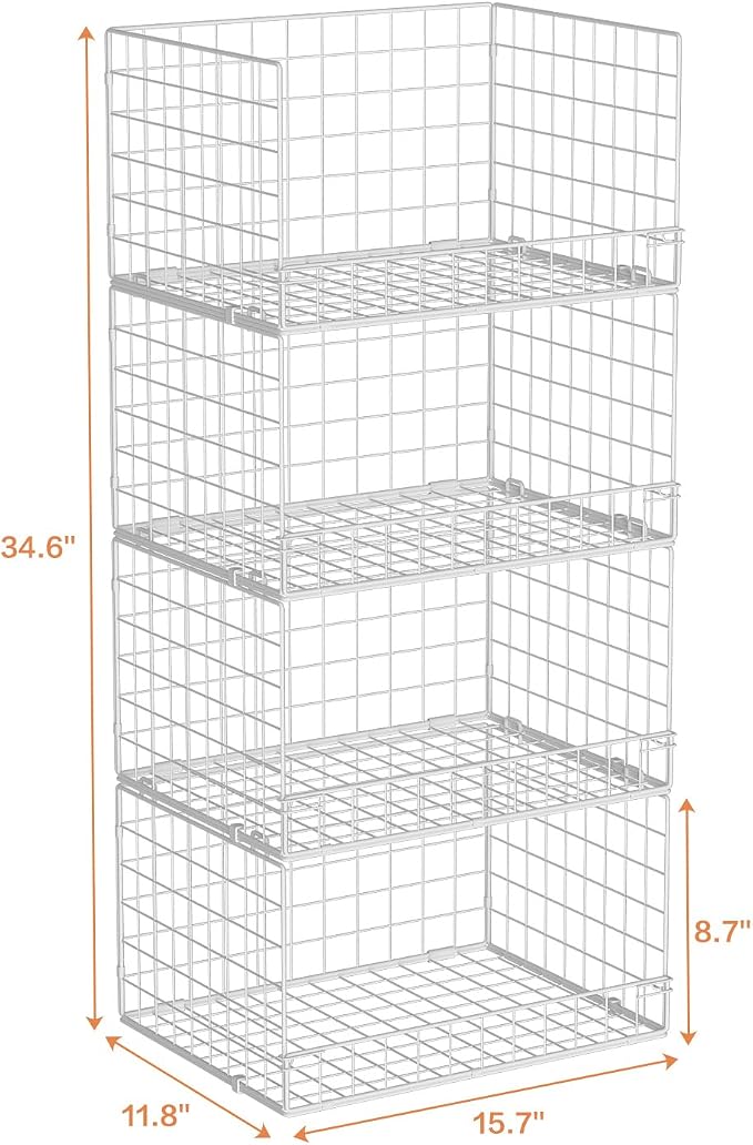 Yociyoga 4-Tier Stackable Closet Organizers and Storage Basket, Foldable Closet Shelf Organizer System, Space-Saving Clothes Storage Drawer Organizer for Wardrobe, White ((Patent 30022416))