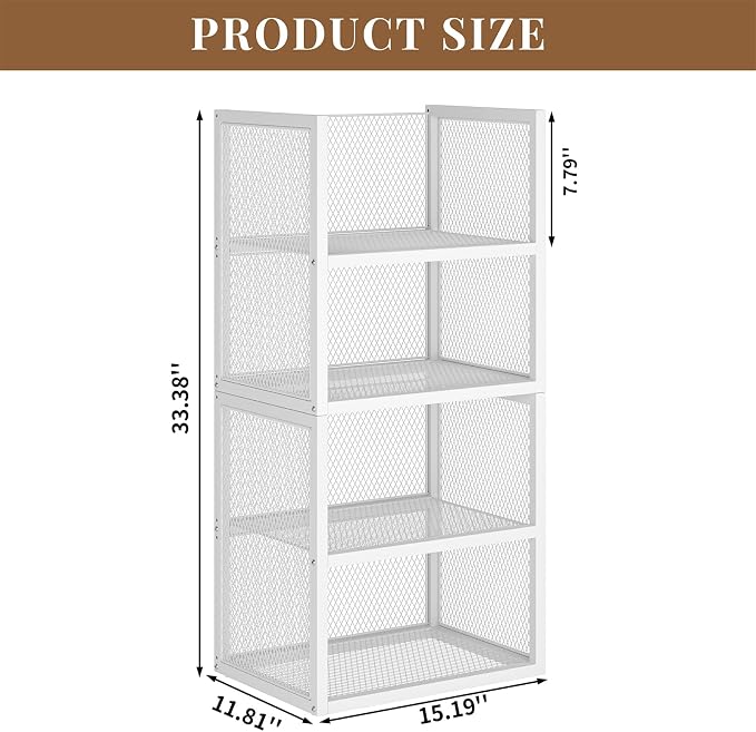 DAOUTIME 4-Tier Stackable Closet Organizers and Storage Basket, Wire Closet Shelf Organizer, Sweater Storage Oragnizer Bins, Multifunctional Clothes Storage Drawer Organizer for Wardrobe, White