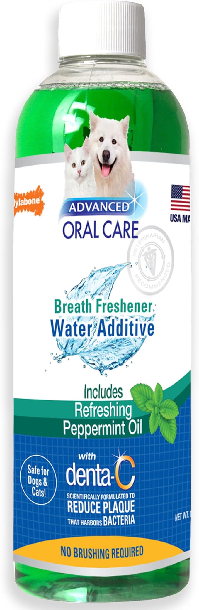 Nylabone Advanced Oral Care Pet Dental Water Additive, Liquid Tartar Remover & Breath Freshener for Dogs, Dog Teeth-Cleaning, Peppermint Flavor, 16 oz.