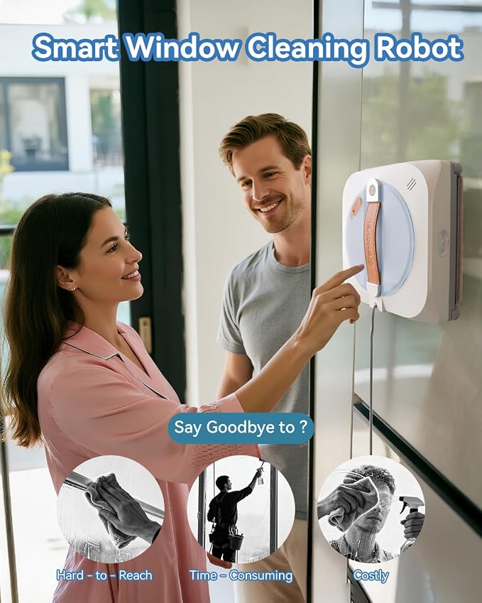 Upgraded Window Cleaning Robot, 8000Pa Strong Suction, 15-Stage Anti-Fall, Smart Path Planning, Edge Detection, App & Remote Control, Automatic Glass Cleaner for High Rise Windows, Glass, Tile
