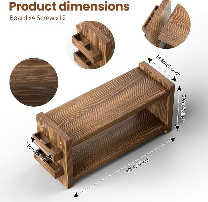 2 Tier Solid Wood Coffee and Matcha Station Organizer Farmhouse | with Straw Holder for Matcha, Pods, Sugar, Tea, Cups, Stirrers, Mugs Storage Countertop