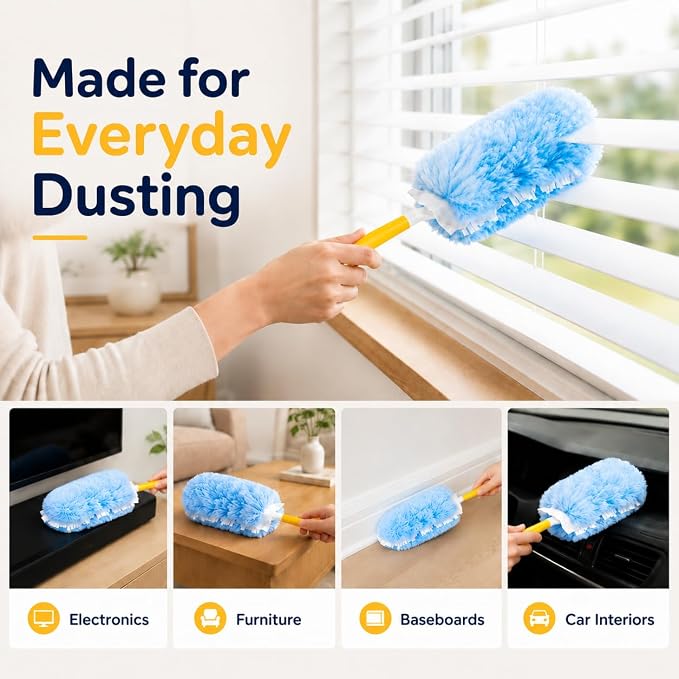 Duster Refills Compatible with Swiffer Duster Handles, 20 Count, 1 Handle | Heavy Duty Fluffy Microfiber,Disposable Dusting Pads for Cleaning Blinds, Fans, Furniture, Shelves, Unscented