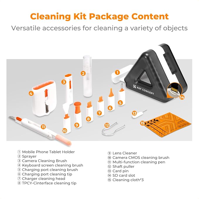 K&F CONCEPT 25-in-1 Electronic Cleaning Kit for Keyboard Laptop Cleaner | Multi-Function Electronic Cleaner,2 Keycap Pullers,Vacuum Sealed Microfiber Cloth,Multi-Device,for Photographers,MM02