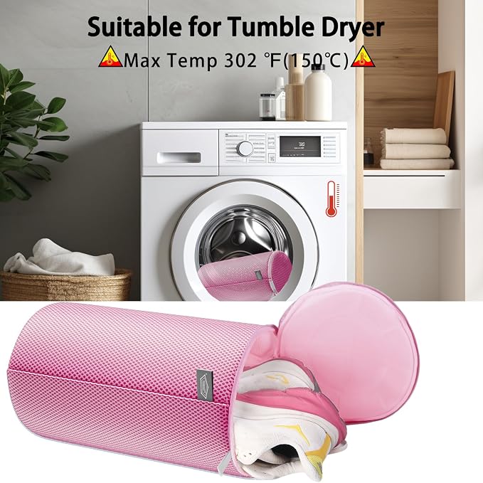 Shoe Washing Machine Bag, Laundry Bag for Sneaker, Pink, 8x15, 2Pcs | Shoe Washing Bag for Footwear, Trainers, Tennis, Slippers, Building Blocks, Sandwish Mesh, Travel, Divided, Prevent Tangling